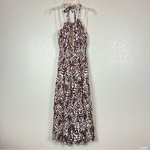 MINKPINK Brown White Tropical Midi Halter Dress size Small New